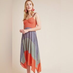 Maeve Anthropologie Vivienne Color Block Handkerchief Maxi Dress Size 14